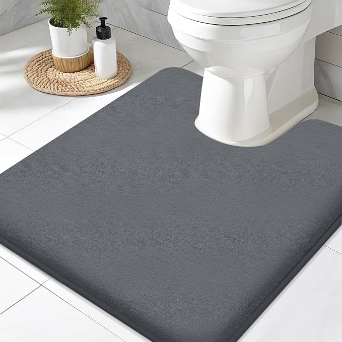 Smiry Memory Foam Toilet Rugs 24x24, Extra Soft Absorbent Bathroom Rugs | Dark Grey, Quick Dry Machine Washable Non-Slip Contour Bath Mat for Toilet