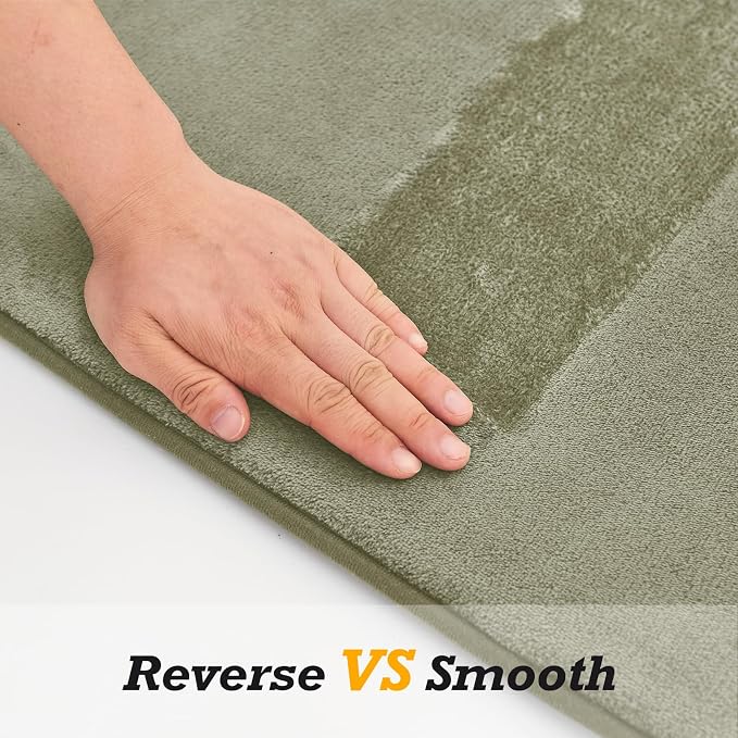 HUXMEYSON Bathroom Rugs Sets 2 Piece, Non-Slip & Quick Dry Bath Mat Set, Ultra Soft Velvet Bath Rugs for Bathroom, Toilet and Shower Floor, Olive Green