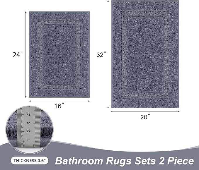 SHACOS Soft Microfiber Bathroom Rugs Set of 2 Pieces, Dark Grey | 32x20 + 24x16, Absorbent Plush Bath Rugs, Non Slip Washable Shaggy Bath Mats, Fluffy Bathroom Runner Floor Mats Shower Rug