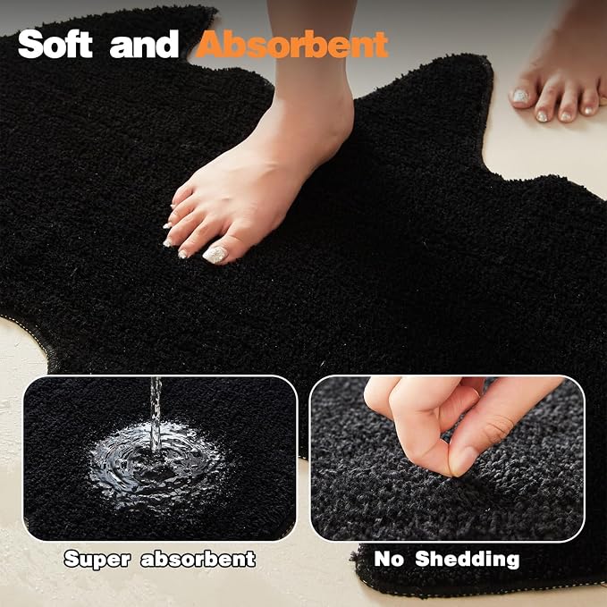 TYUU Bat Bath Mat, Super Absorbant Gothic Bathroom Rugs Non Slip Washable Bat Shaped Floor Mat Holiday Decor, 24''x36'', Black