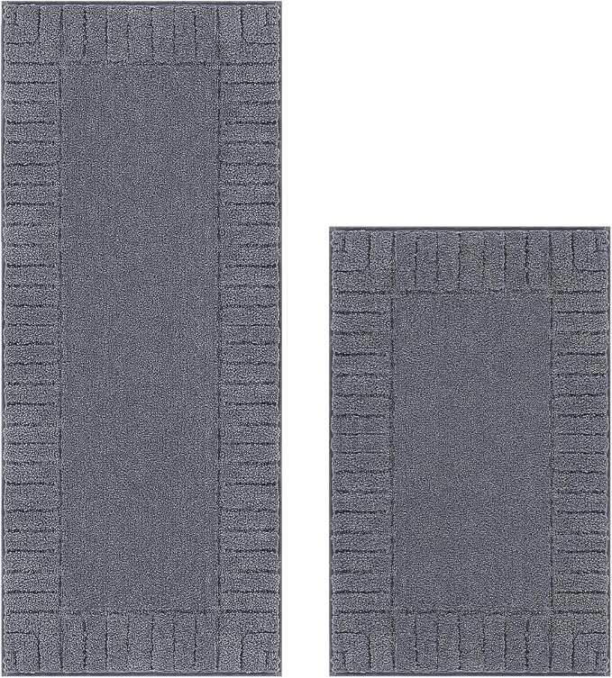 Pauwer Bathroom Rugs Sets 2 Piece, Non Slip Plush Bath Mats, Dark Grey | Machine Washable Shower Rugs, Absorbent Quick Dry Floor Mat for Bath Floor Tub and Shower