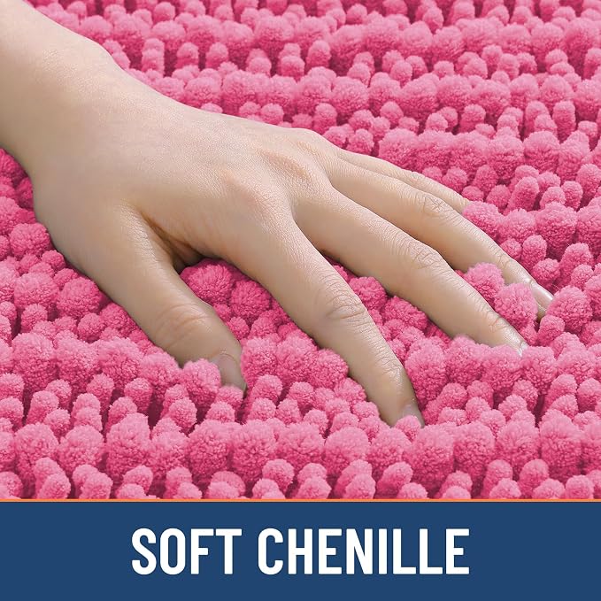 Smiry Bathroom Rugs 44X24, Extra Soft Rubber Backing Chenille Bath Mats | Hot Pink Machine Washable Non Slip Quick Dry Bath Mats for Bathroom Floor, Tub, Shower, Home Decor Accessories