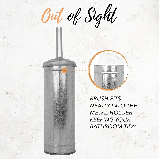 Autumn Alley Galvanized Rustic Toilet Brush with Holder Set – Charming Farmhouse Bathroom Accessory for Your Country Bathroom – Rustic Bathroom Accessories
