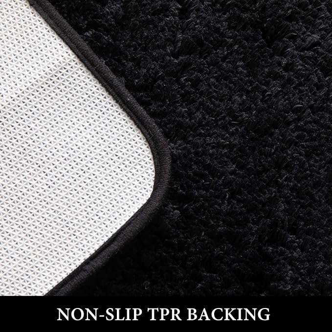 MIULEE Black Bathroom Rugs Set 2 Piece Small Soft Bath Mats 16x24 Inch | Soft Absorbent Microfiber Bath Rugs, Non Slip, Quick Dry, Fluffy Bath Rugs for Bathroom Floor Tub Showers, Machine Washable