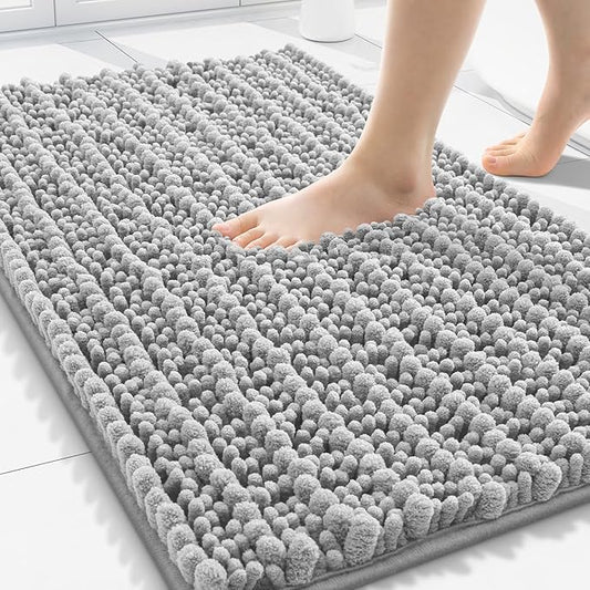Smiry Bathroom Rugs 30X20, Extra Soft Rubber Backing Chenille Bath Mats | Light Grey Machine Washable Non Slip Quick Dry Bath Mats for Bathroom Floor, Tub, Shower, Home Decor Accessories