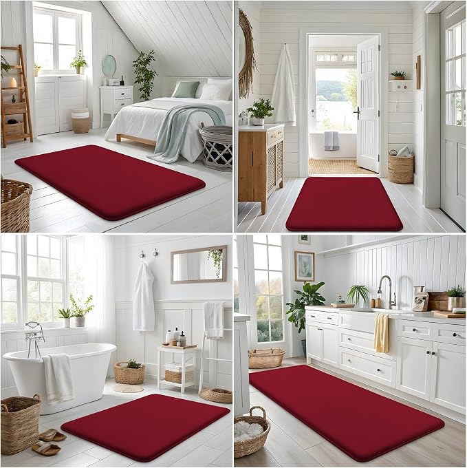 Smiry Memory Foam Bath Mat 30x20, Extra Soft and Absorbent Bathroom Rugs | Red, Quick Dry Machine Washable Non-Slip Bath Mat for Bathroom Floor, Shower and Tub