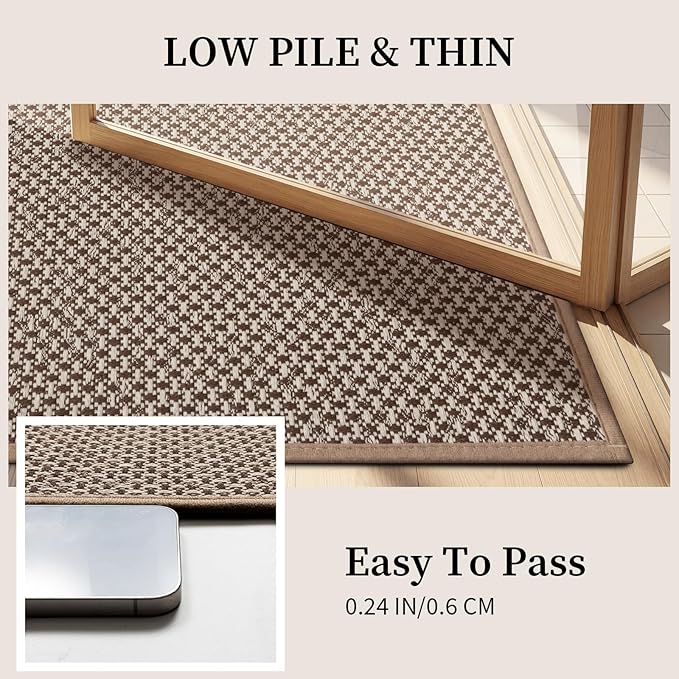 YIHOUSE Thin Bath Mat Khaki Bathroom Rugs Sets 3 Pieces, Non Slip Absorbent Bath Mats Quick Dry, Woven Braided Rugs Washable,Tapetes para Baño for Bathroom,Bathtub(17.5"x24"U+17"x24"+17"x47")