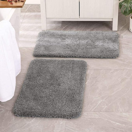 MIULEE Grey Soft Bathroom Rugs Set 2 Piece Soft Bath Mats 20x30 Inch | Soft Absorbent Microfiber Bath Rugs, Non Slip, Quick Dry, Fluffy Bath Rugs for Bathroom Floor Tub Showers, Machine Washable