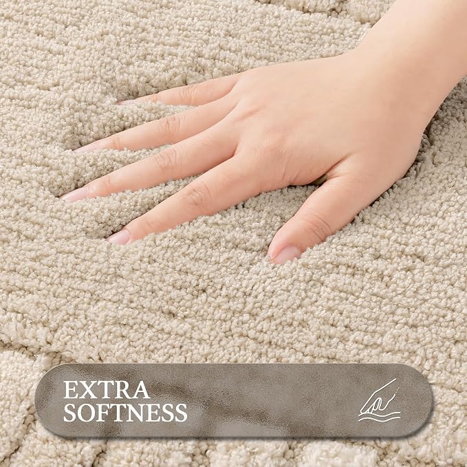 Pauwer Bathroom Rugs Sets 3 Piece, Microfiber Bath Mat Set, Light Beige | Non Slip Washable, Soft Plush, Extra Absorbent Bath Mats, U Shaped Contour Toilet Rug for Bathroom