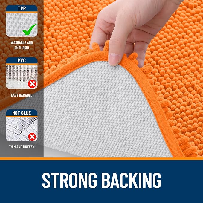 OLANLY Small Bathroom Rugs 30x18, Extra Soft Absorbent Chenille Bath Rugs | Orange, Quick-Drying Rubber Backing, Machine Washable Bath Mat for Bathroom Floor, Tub and Shower, Home Decor Accessories