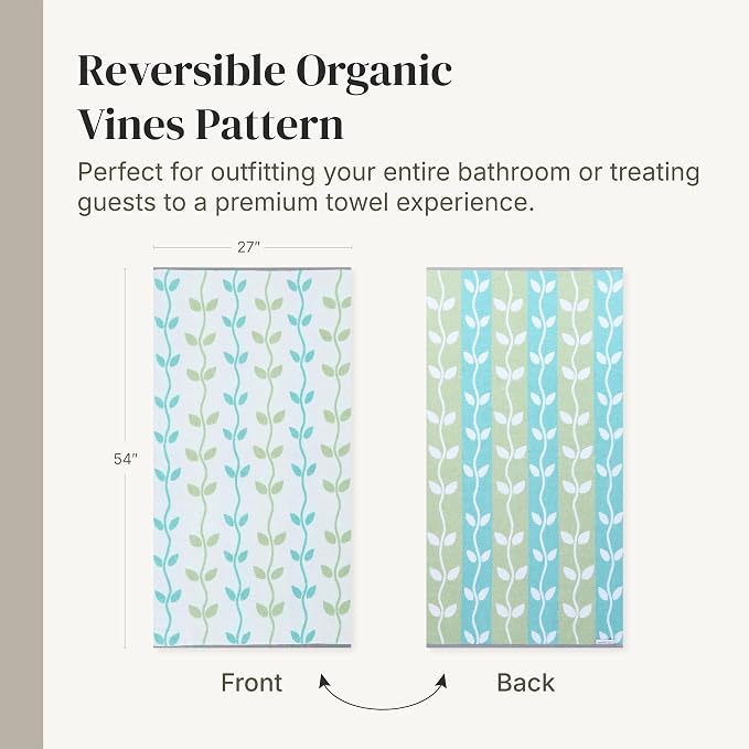 Modern Threads 6 Piece Bath Towel Set – Bathroom Set with 2 Bath Towels, 2 Hand Towels, and 2 Wash Cloths – 100% Cotton, Super Absorbent & Extra Soft – Reversible Natural Vine (Sage Green)