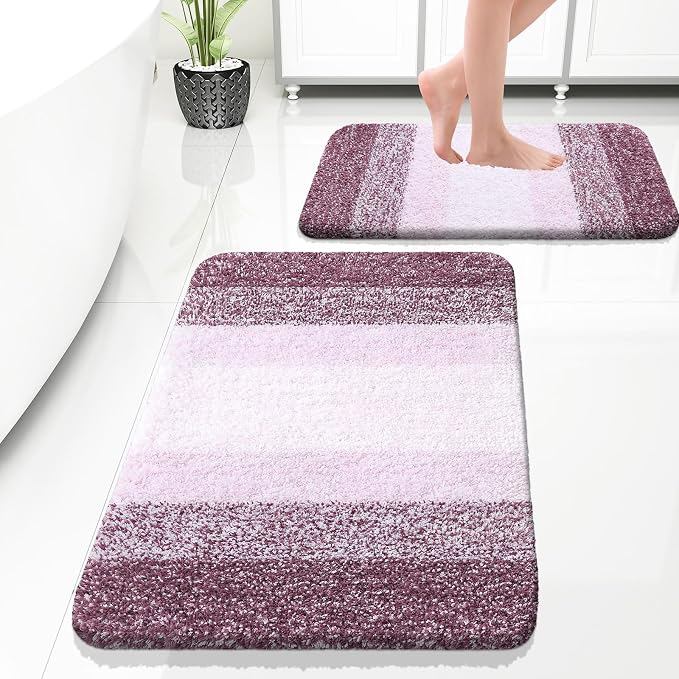OLANLY Micorfiber Bathroom Rug Set 2 Piece, 30"x20"+24"x16" | Mauve, Soft Absorbent Bath Rug Set, Non-Slip, Machine Wash Dry, Plush Shaggy Bath Mats for Bathroom