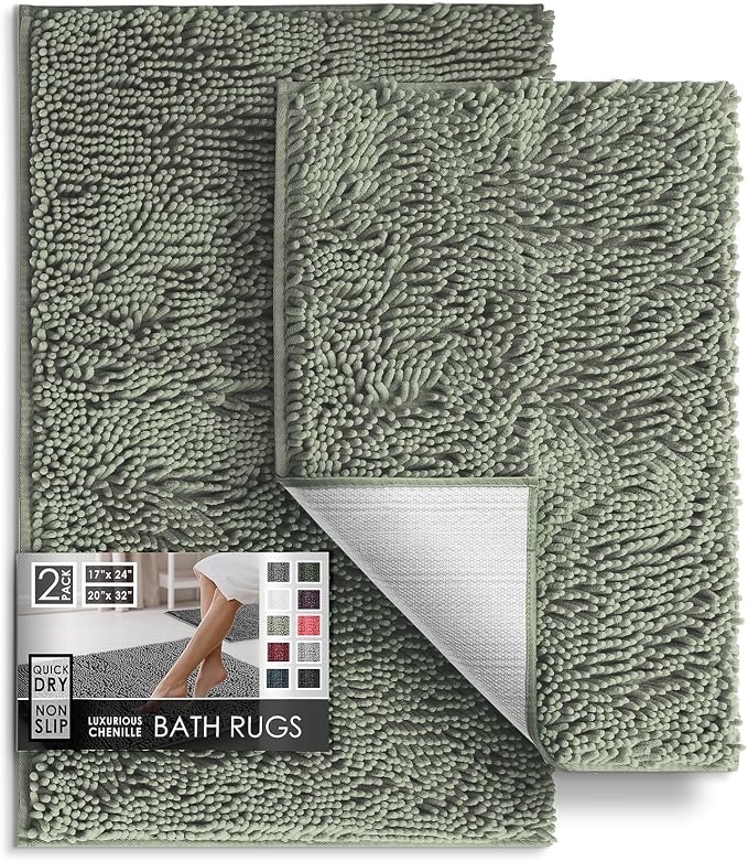 Hearth & Harbor Bathroom Rugs, Chenille Bath Mat - Machine Washable Bath Mats for Bathroom Non-Slip Backing Rubber, Quick Dry Bathroom Mat