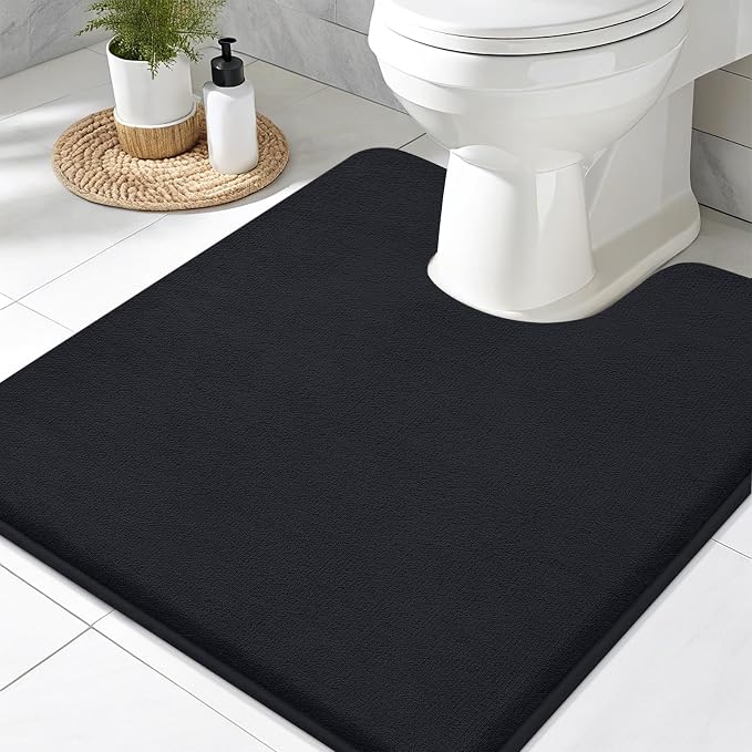 Smiry Memory Foam Toilet Rugs 20x20, Extra Soft Absorbent Bathroom Rugs | Black, Quick Dry Machine Washable Non-Slip Contour Bath Mat for Toilet