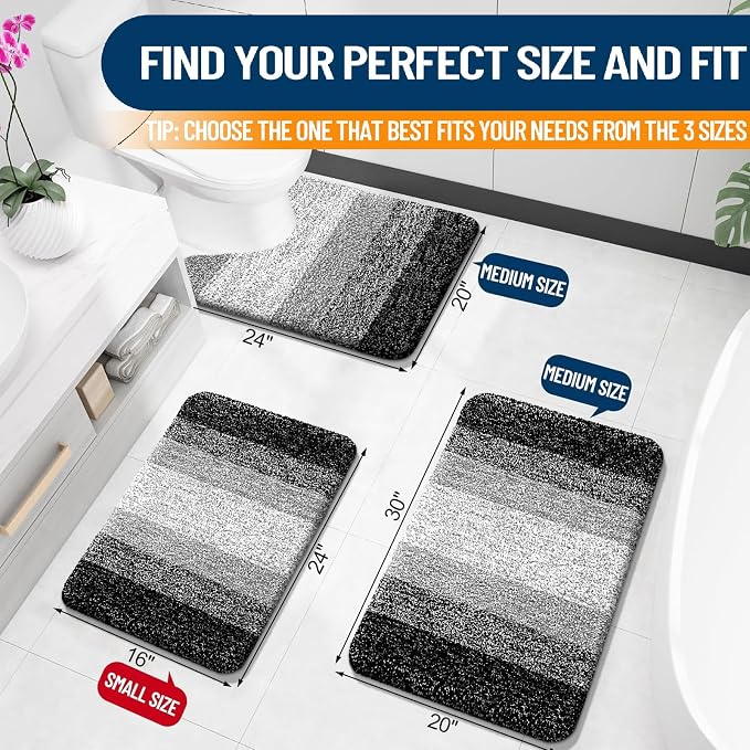 OLANLY Bathroom Runner Rug 70x20, Extra Soft Absorbent Microfiber Bath Rugs | Black, Non-Slip Quick-Drying Rubber Backing, Machine Washable Long Bath Mat for Floor, Tub and Shower, Home Decor Accessories