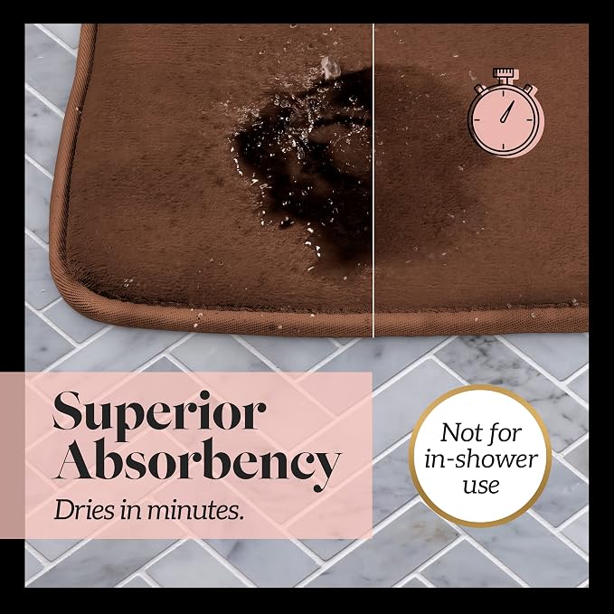 Memory Foam Bath Mat Non Slip Absorbent Super Cozy Velvet Bathroom Rug Carpet (24 inches X 48 inches, Brown)