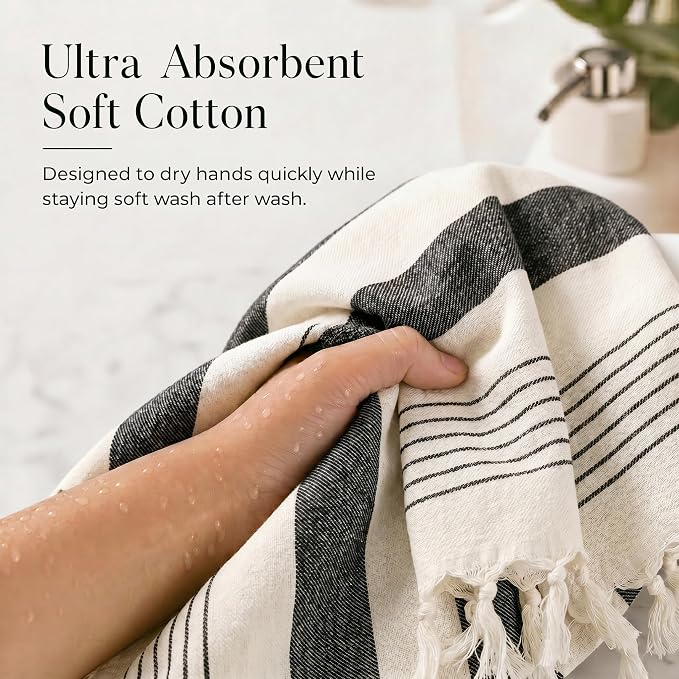 KIBAGA Decorative Hand Towels for Your Bathroom Or Kitchen - Luxurious Set of 2 Soft Boho Cotton Towels are Absorbent, Lightweight & Dry Quickly - Perfect to Elevate Any Bath Decoration at Home