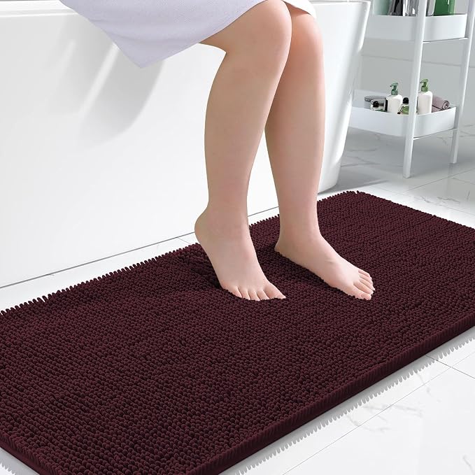 OLANLY Large Bathroom Rugs 50x30, Extra Soft Absorbent Chenille Bath Rugs | Black Cherry, Quick-Drying Rubber Backing, Washable Bath Mat for Bathroom Floor, Tub and Shower, Home Decor Accessories