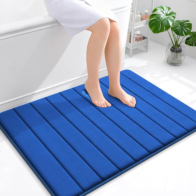 OLANLY Memory Foam Large Bath Mat 40x32, Super Soft Absorbent Bathroom Rugs | Royal Blue, Quick Dry Bath Rug, Machine Washable Shower Floor Mats, Bathmat Carpet for Bathroom Floor, Tub and Shower