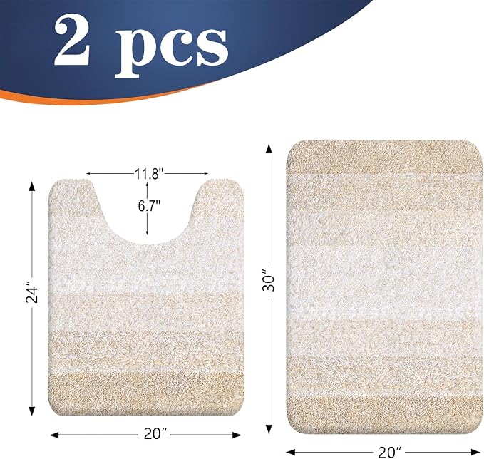 OLANLY Micorfiber Bathroom Rug Set 2 Piece, 30"x20"+U-Shaped 24"x20" | Light Beige, Soft Absorbent Bath Mats and Contour Toilet Rug, Non-Slip, Machine Wash Dry, Plush Shaggy Bath Mats for Bathroom