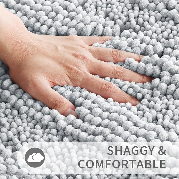 Yimobra U Shaped Toilet Rug Set, Absorbent Chenille, 32x20+24x20, Silver Gray