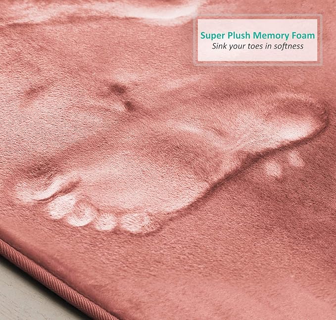 Clara Clark 2 Piece Bathroom Rugs, Velvet Memory Foam Bath Mat Set, Non-Slip Bath Rugs, Machine Wash, Dries Quickly, Ultra Soft Plush Bath Mats for Bathroom, 20 x 32 + Contour, Misty Rose