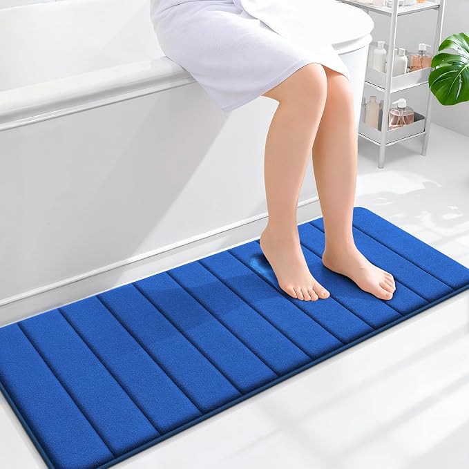 OLANLY Memory Foam Long Bathroom Rugs Runner 47x17, Super Soft Absorbent | Royal Blue, Quick Dry Bath Mat, Machine Washable Shower Floor Rugs, Bathmat Carpet for Bathroom Floor, Tub and Shower