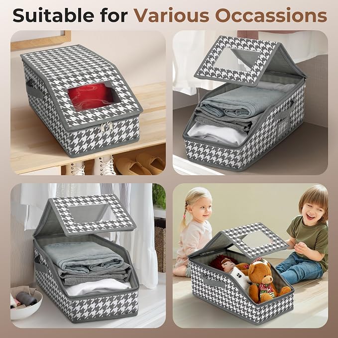 2 PCS Stackable Hat Storage for Baseball Caps, Large Hat Organizer with transparent window, Holds up to 30 Caps Hat Organizer (Gray and white)