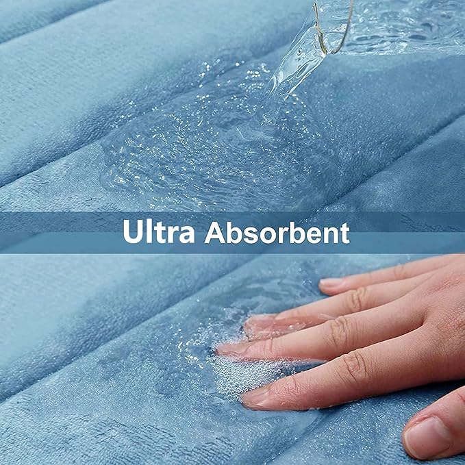 Buganda Memory Foam Bath Mat 40 x 32, Ultra Soft Absorbent Bathroom Rugs | Blue, Machine Washable Quick Dry Bath Mats for Bathroom Floor, Shower and Tub, Home Decor Accessories