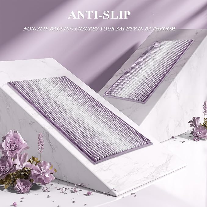 Bathroom Rugs Sets 2 Piece, Non Slip Bath Mats, Lavender Purple | 20"x32" Plus 16"x24", Soft Absorbent Chenille, Quick Dry Machine Washable, Shower Rug for Bathroom Floor, Tub, Bedroom Decor