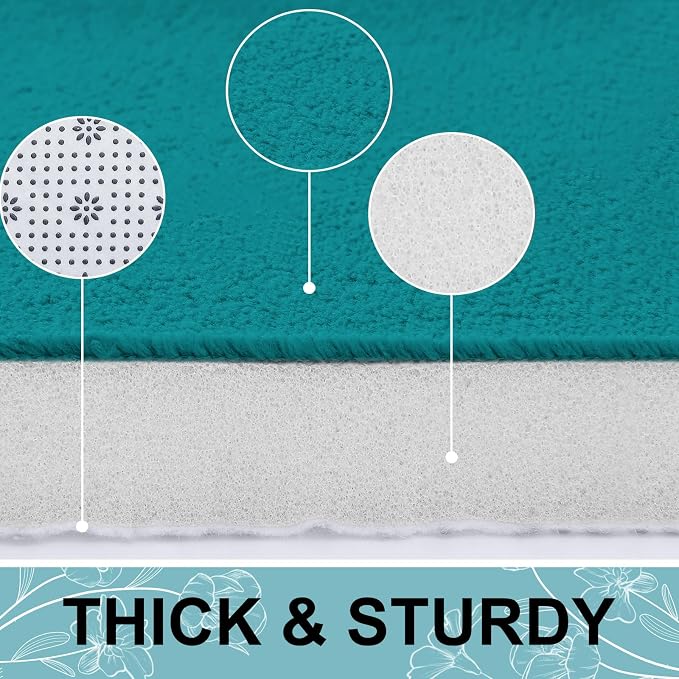 Smiry Memory Foam Bath Mat 24x16, Extra Soft and Absorbent Bathroom Rugs | Teal, Quick Dry Machine Washable Non-Slip Bath Mat for Bathroom Floor, Shower and Tub