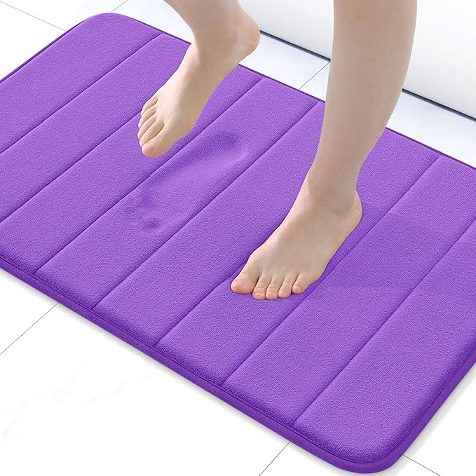 Buganda Memory Foam Bath Mat 24 x 16, Ultra Soft Absorbent Bathroom Rugs | Purple, Machine Washable Quick Dry Bath Mats for Bathroom Floor, Shower and Tub, Home Decor Accessories