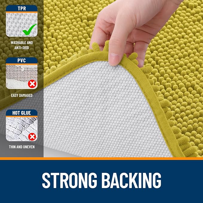 OLANLY Bathroom Rugs 30x20, Extra Soft Absorbent Chenille Bath Rugs | Deep Mustard, Quick-Drying Rubber Backing, Washable Bath Mat for Bathroom Floor, Tub and Shower, Home Decor Accessories