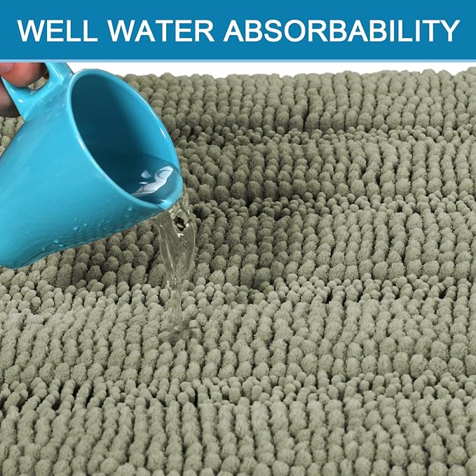 H.VERSAILTEX Bath Mats for Bathroom Non Slip Thick Chenille Striped Bath Rug Absorbent Fluffy Soft Shaggy Rugs Washable Dry Fast Plush Mats for Indoor, Bath Room, Tub - 20" x 32", Eucalyptus Green