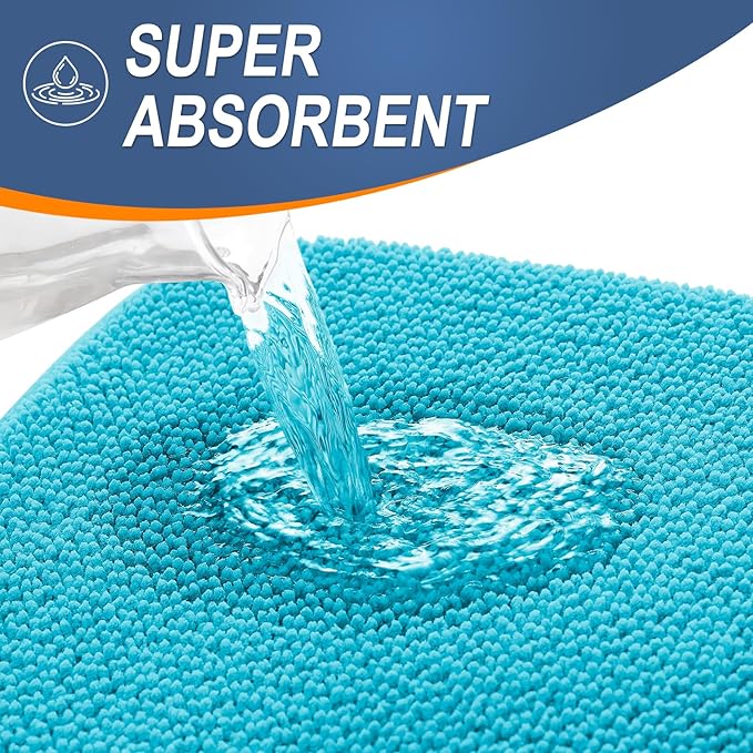 OLANLY Thick Memory Foam Bathroom Rugs 36x24, Absorbent Bath Mat, Aqua Sky | Soft Quick Dry Bath Rugs, Non-Slip, Machine Washable Carpet for Bathroom Floor, Tub and Shower, Home Decor Accessories