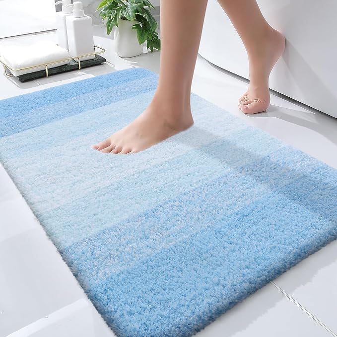 OLANLY Bathroom Rugs Mat 36x24, Extra Soft Absorbent Microfiber Bath Rugs | Sky Blue, Non-Slip Quick-Drying Rubber Backing, Washable Plush Bath Mat for Floor, Tub and Shower, Home Decor Accessories