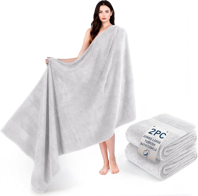 Cotton Paradise 100% Cotton Hand Towels, 2 Piece 35x70 Hand Bath Towels, Silver Grey