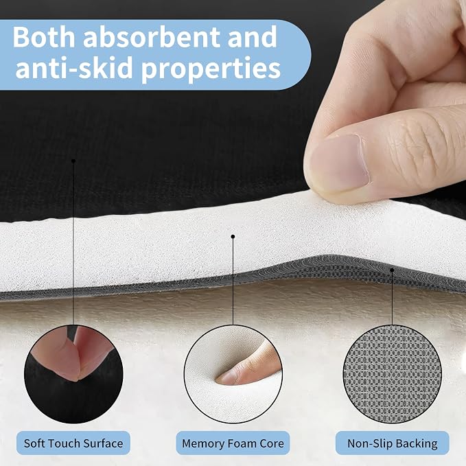 Cupic Cupid Memory Foam Bath Mat 24"×16", Non Slip Bathroom Rugs, Black | Soft Touch, Cushioned Comfort, Non Slip Bathroom Mat, Super Absorbent & Quick Dry, Machine Washable for Shower, Tub & Vanity