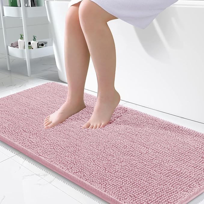OLANLY Bathroom Runner Rugs 47x24, Extra Soft Absorbent Chenille Bath Rugs | Dusty Rose, Quick-Drying Rubber Backing, Washable Long Bath Mat for Bathroom Floor, Tub and Shower, Home Decor Accessories
