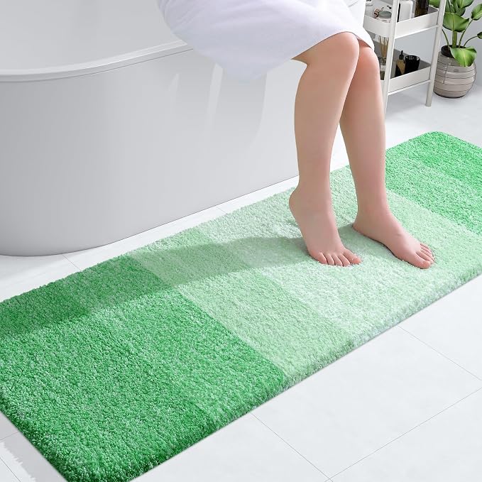 OLANLY Bathroom Runner Rug 59x20, Extra Soft Absorbent Microfiber Bath Rugs | Green, Non-Slip Quick-Drying Rubber Backing, Machine Washable Long Bath Mat for Floor, Tub and Shower, Home Decor Accessories