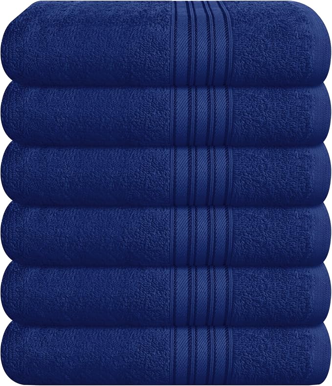 BOUTIQUO Ultra Soft Cotton 6 -Piece Hand Towel Set 16x24 Inch, Ideal for use in Bathroom, Kitchen, Gym, Spa & General Cleaning, Compact & Lightweight Multi Purpose Hand Towels - Navy Blue