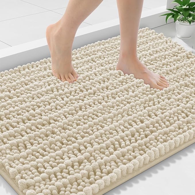 Smiry Bathroom Rugs 36X24, Extra Soft Rubber Backing Chenille Bath Mats | Sand Machine Washable Non Slip Quick Dry Bath Mats for Bathroom Floor, Tub, Shower, Home Decor Accessories