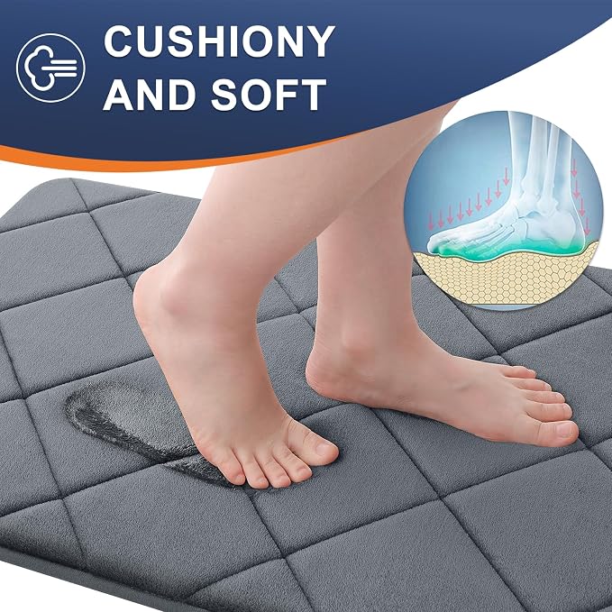 OLANLY Memory Foam Bath Mat 59x20, Ultra Soft and Absorbent Bathroom Rugs | Dark Grey, Quick Dry, Machine Washable Shower Bath Rugs, Comfortable Bath Carpet for Bathroom Floor, Tub and Shower