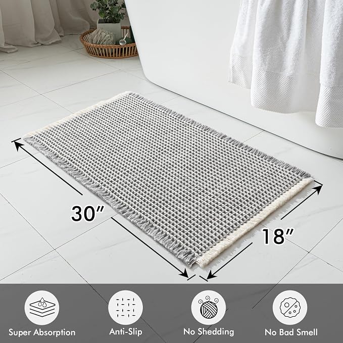 MIULEE Set of 2 Waffle Bathroom Rugs LightGrey&Cream Bath Mat 18x30 Inch | Non Slip, Super Absorbent, Washable, Ultra Soft, Rubber Backed Bath Rugs for Bathroom Floor Tub Shower, Boho Decor
