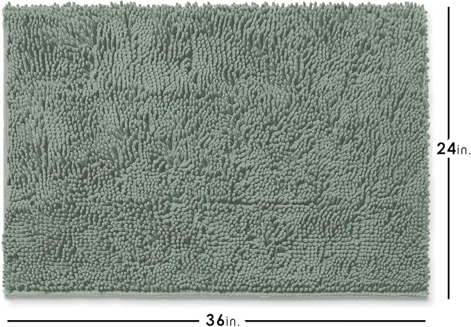 Hearth & Harbor Bathroom Rugs, Chenille Bath Mat - Machine Washable Bath Mats for Bathroom Non-Slip Backing Rubber, Quick Dry Bathroom Mat, 24 x 36 - Ice Green