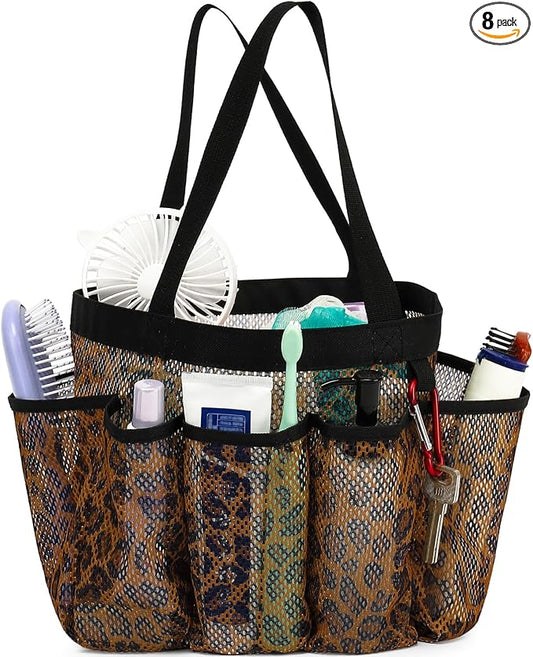 Fammart Mesh Shower Caddy Portable for College Dorm Room Essentials, 8-Pocket Large Shower Basket Tote Bag with 2 Handles for Toiletry, Bathroom, Beach, Camp, Gym