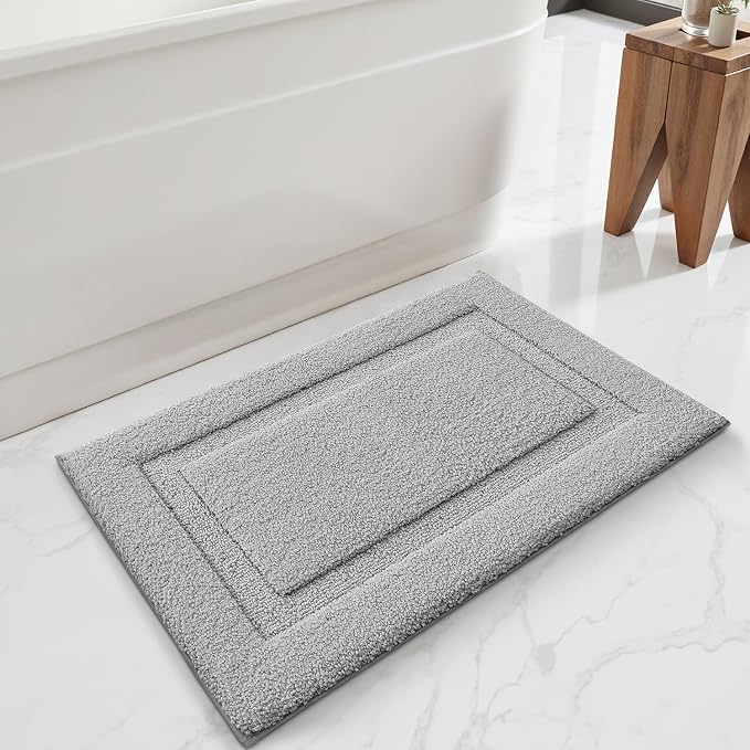 LUMI Ultra Soft Bathroom Rugs, Non Slip Bath Mat 20x32, Grey | Machine Washable with Rubber Backing, Quick Dry, Premium Microfiber Carpet for Shower Floor