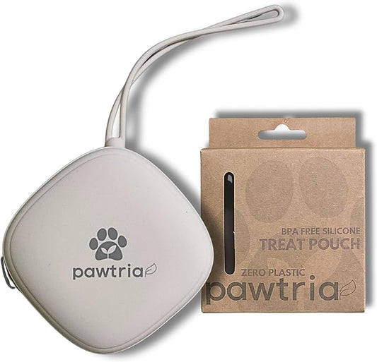 Pawtria BPA Free Silicone Dog Treat Pouch, Matte Cream | Food Grade, Small Training Bag, Portable, Leash Compatible, Poop Bag Holder