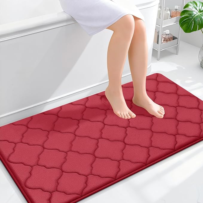 OLANLY Memory Foam Bath Mat Rug 44x24, Ultra Soft Bathroom Rugs, Red | Thick Absorbent Carpet, Non-Slip Backing, Machine Washable, for Bathroom Floor, Tub, Shower and Home Decor Accessories