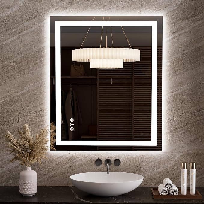 LOAAO 35.4"x29.9" LED Bathroom Mirror with Lights, UL Listed | Anti-Fog, Dimmable, 3 Color Temperature, Backlit + Front Lit, Memory Function, Tempered Glass